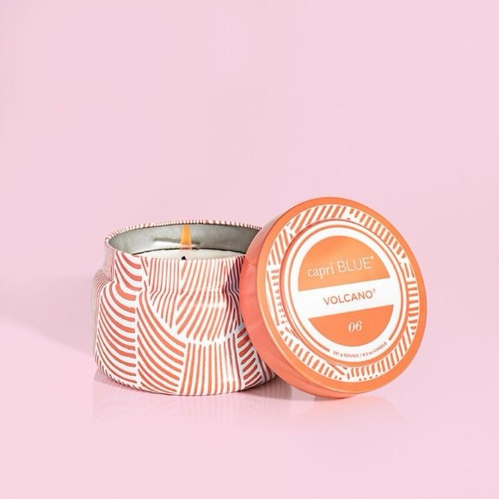 NWT Anthropologie Capri Blue Volcano Tangerine Printed Travel Tin Candle